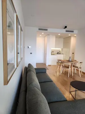 a living room with a couch and a table at Novi Dorcol Big in Belgrade