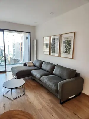 a living room with a couch and a table at Novi Dorcol Big in Belgrade