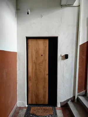 a wooden door in the side of a building at Apartman Cetkovic in Belgrade