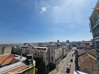 an overhead view of a city street with buildings at Apartment Vera in Belgrade