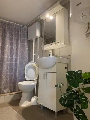 a bathroom with a toilet and a sink at Aurora Apartment in Smederevo