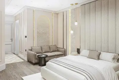 a bedroom with a large bed and a couch at Heaven Luxury Suites in Belgrade