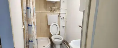 a small bathroom with a toilet and a shower at Kristian in Belgrade