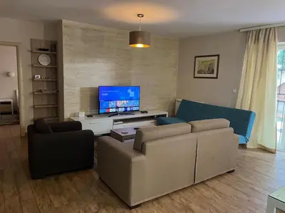 a living room with a couch and a flat screen tv at Malvex in Belgrade