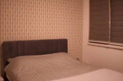 a bed with a brown headboard in a bedroom at Loft 43 in Stara Pazova