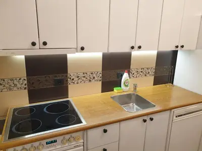 a kitchen counter with a sink and a stove at Cozy Place in Pavi°evac