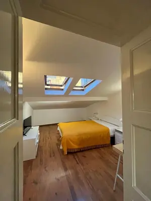 a bedroom with a bed and two windows at Pevac, Rooster, apartment in Belgrade