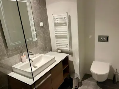 a bathroom with a sink and a toilet at The Gates 104 in Belgrade
