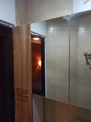 a bathroom with a glass shower door and a mirror at Stan u centru grada za 2 plus 1 osoba in Belgrade