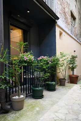 a group of potted plants sitting outside of a building at Tasmajdan park, 15 minutes by walk to Knez Mihajlova Centar in Belgrade
