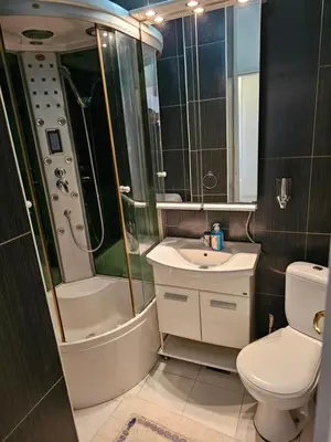 a bathroom with a toilet and a sink and a shower at Zante Apartment in Belgrade