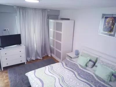 a bedroom with a bed and a dresser with a television at Zora in Žarkovo