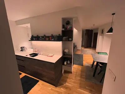 a kitchen with a sink and a counter top at Penthouse city center in Belgrade