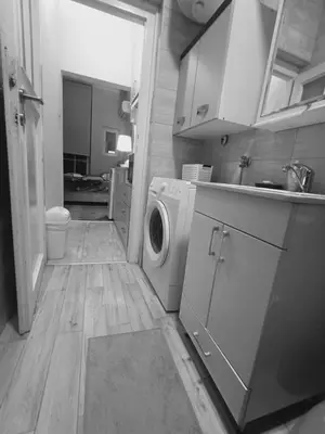 a small kitchen with a washing machine in it at Cosy Central Studio Jana in Belgrade