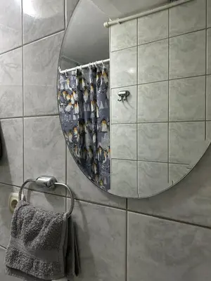 a mirror on the wall of a bathroom with a towel at Kosovska Street in Belgrade