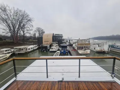 a view from the deck of a boat at Bright Room Houseboat in Belgrade