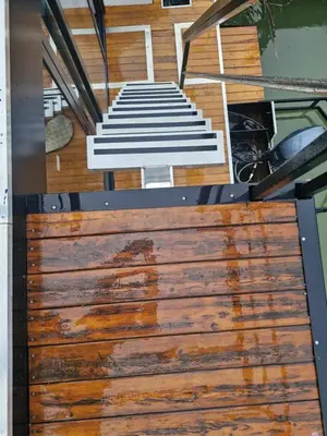 a view from above of a wooden door at Bright Room Houseboat in Belgrade