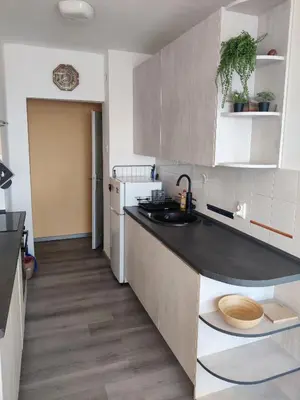 a kitchen with a sink and a counter top at Danube Riverview in Belgrade