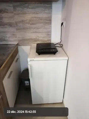 a suitcase sitting on top of a white refrigerator at Stasha in Donja Mala