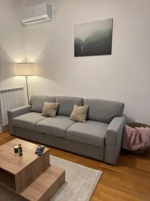 a living room with a couch and a coffee table at Woodstar Apart in Belgrade