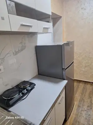 a kitchen with a stove and a refrigerator at Dream 7 in Belgrade