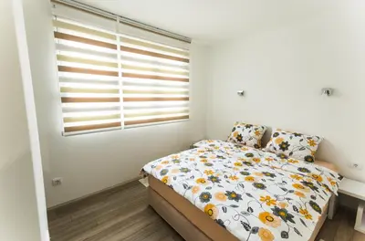 a bedroom with a bed and a window at Apartment Nevena in Belgrade