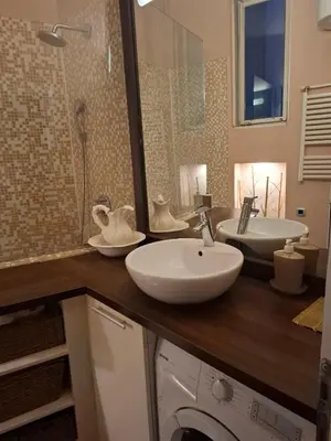 a bathroom with a sink and a mirror at Dečanska studio in Belgrade