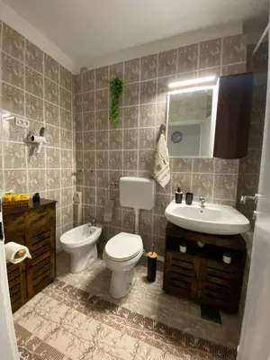 a bathroom with a toilet and a sink at Prestige in Belgrade