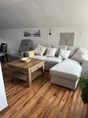 a living room with a couch and a coffee table at Apartman Malena in Belgrade