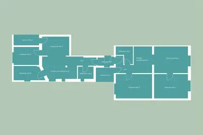 a floor plan of a building with green at 155sqm 4BR Central Belgrade Apartment for 9 Guests in Belgrade