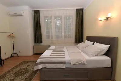 a large bed in a bedroom with a window at Apartment Nikola in Belgrade