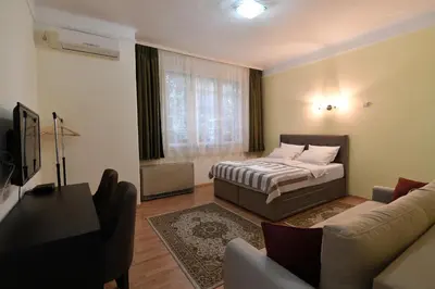 a living room with a bed and a couch at Apartment Nikola in Belgrade