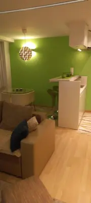 a living room with a couch and a green wall at Perfect place to stay in Belgrade