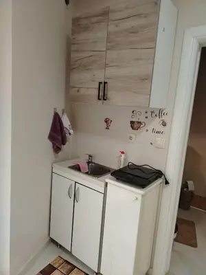 a small kitchen with a sink and a cabinet at PRAMAC - stan na dan in Belgrade