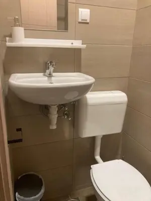a bathroom with a sink and a toilet at Studio Anrora 1 in Belgrade