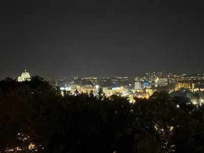 a view of a city at night with lights at Marakana in Belgrade