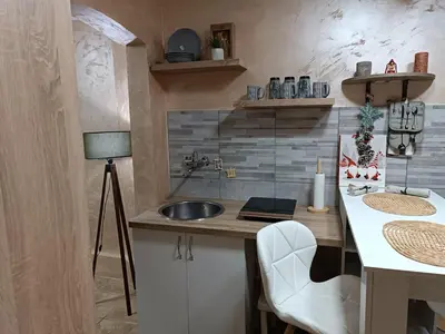 a small kitchen with a sink and a counter at Rustic central in Belgrade