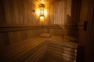 a small sauna with a light on top of it at Aries apartment in Belgrade in Belgrade