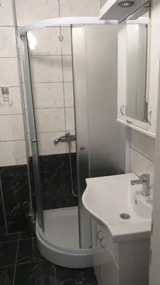 a bathroom with a shower and a sink at A3 small cute single room in Pančevo