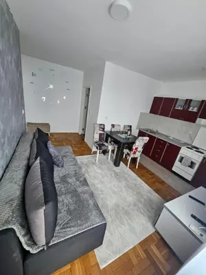 a living room with a couch and a table at Apartman daba 1 in Belgrade