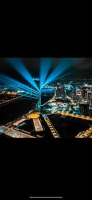 a view of a city at night with blue lights at BW Vista studio M&M - free parking in Belgrade