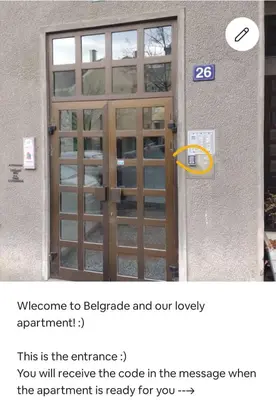a door with a sign that reads welcome to beagle and our lovely apartment at Open-space Apartment in the city center in Belgrade