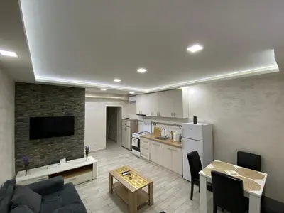 a living room and kitchen with a couch and a table at Daca 1 in Belgrade