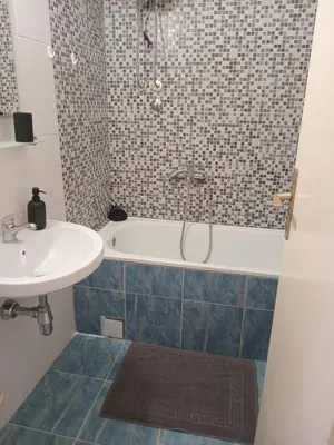 a bathroom with a sink and a bath tub at Arena Usce Confluence in Belgrade