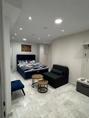 a living room with a bed and a couch at Apartman Knez Miloš in Belgrade