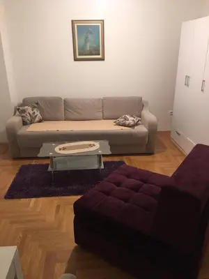 a living room with a couch and a coffee table at Apartman Zira in Belgrade