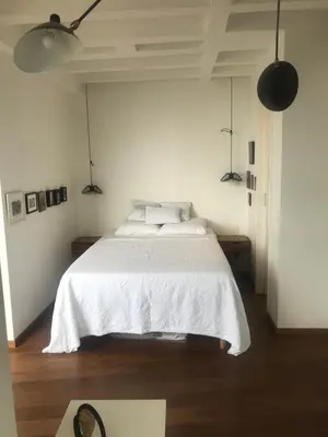 a white bedroom with a large bed in it at Exceptional City Center River View Apartment in Belgrade