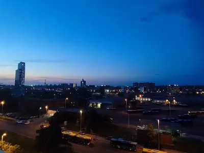 a view of a city at night with street lights at Premium Belvil apartment, free parking in Belgrade