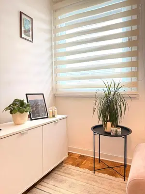 a living room with a window and a table with plants at Ada Zen in Belgrade