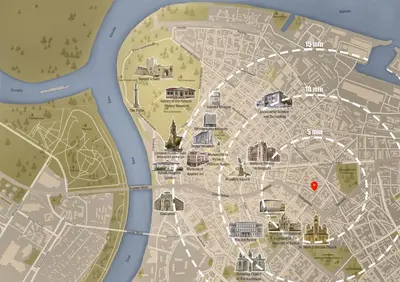 a map of a city with a red dot at Inspiration Source with Balcony Old Town in Belgrade
